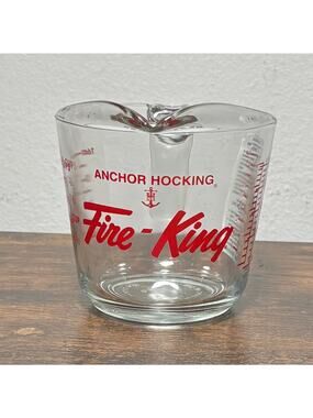 NWT Vtg Fire King 2 Cup 16oz 500ml Glass Measuring Cup Open Handle Red Letters